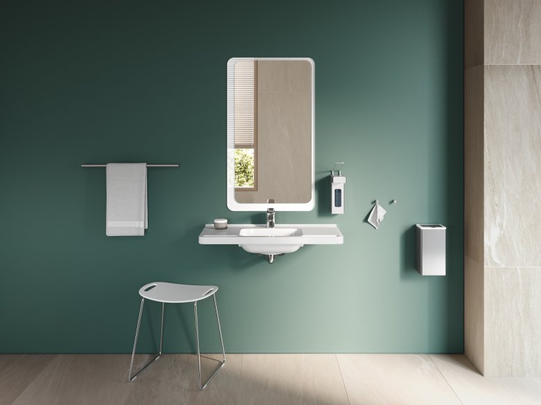 Lavabo avec miroir et tabouret Système 900 Acier inoxydable