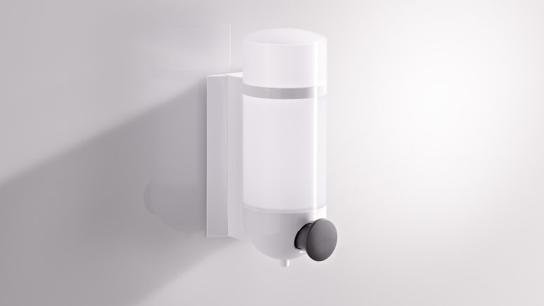 HEWI zeepdispenser met cilindrisch design in signaalwit van polyamide en drukknop in antraciet Serie 477/801