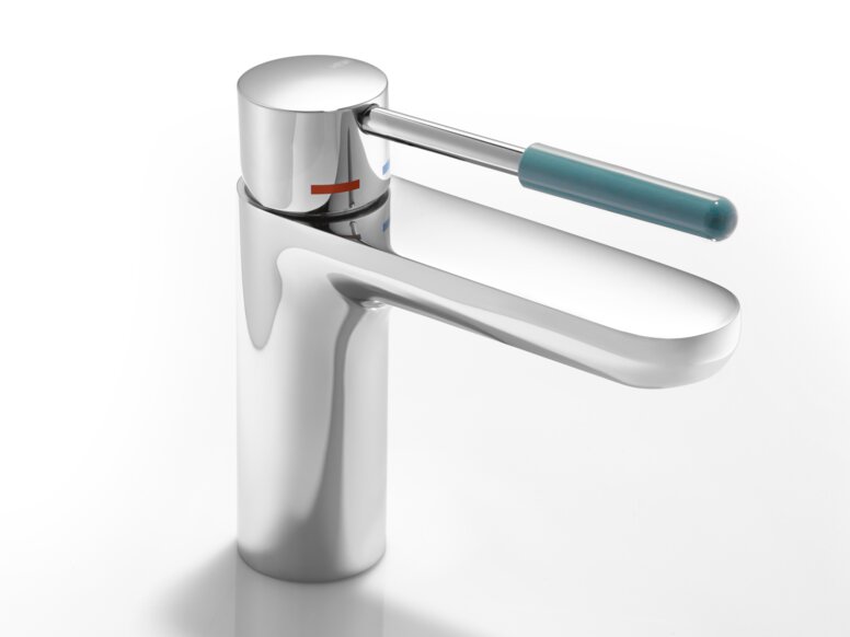 Single-lever mixer tap with handle element in the colour aqua blue