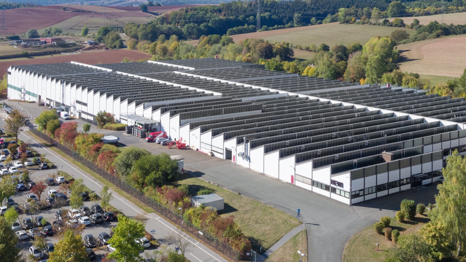 Drone image of the HEWI plant with white façade