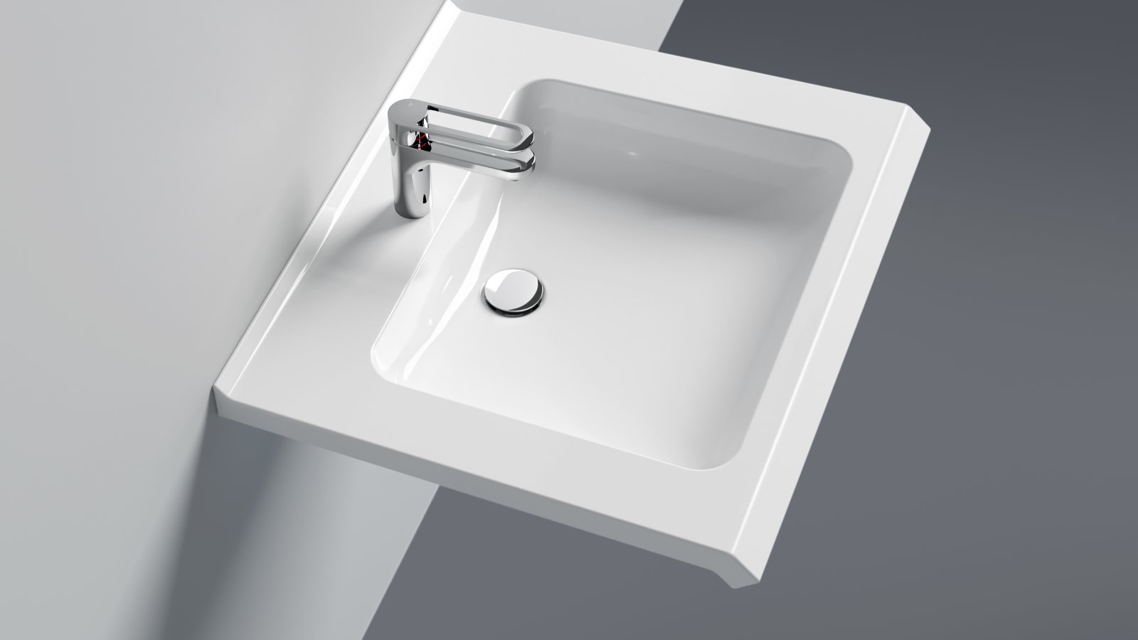 Washbasin with single-lever tap in chrome